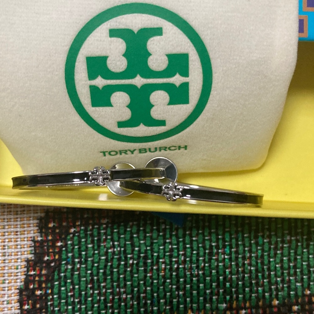 Tory Burch Silver Hoop Earrings with Floral Accent